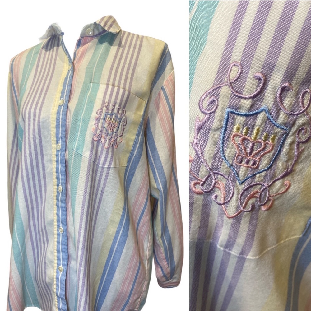 VTG ‘90s Pastel Stripe Crest Button Down